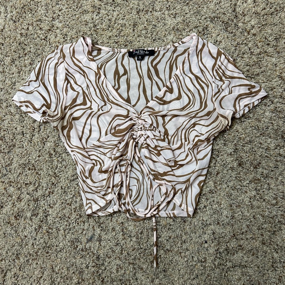 Stylish Zebra Print Ruched Crop Top